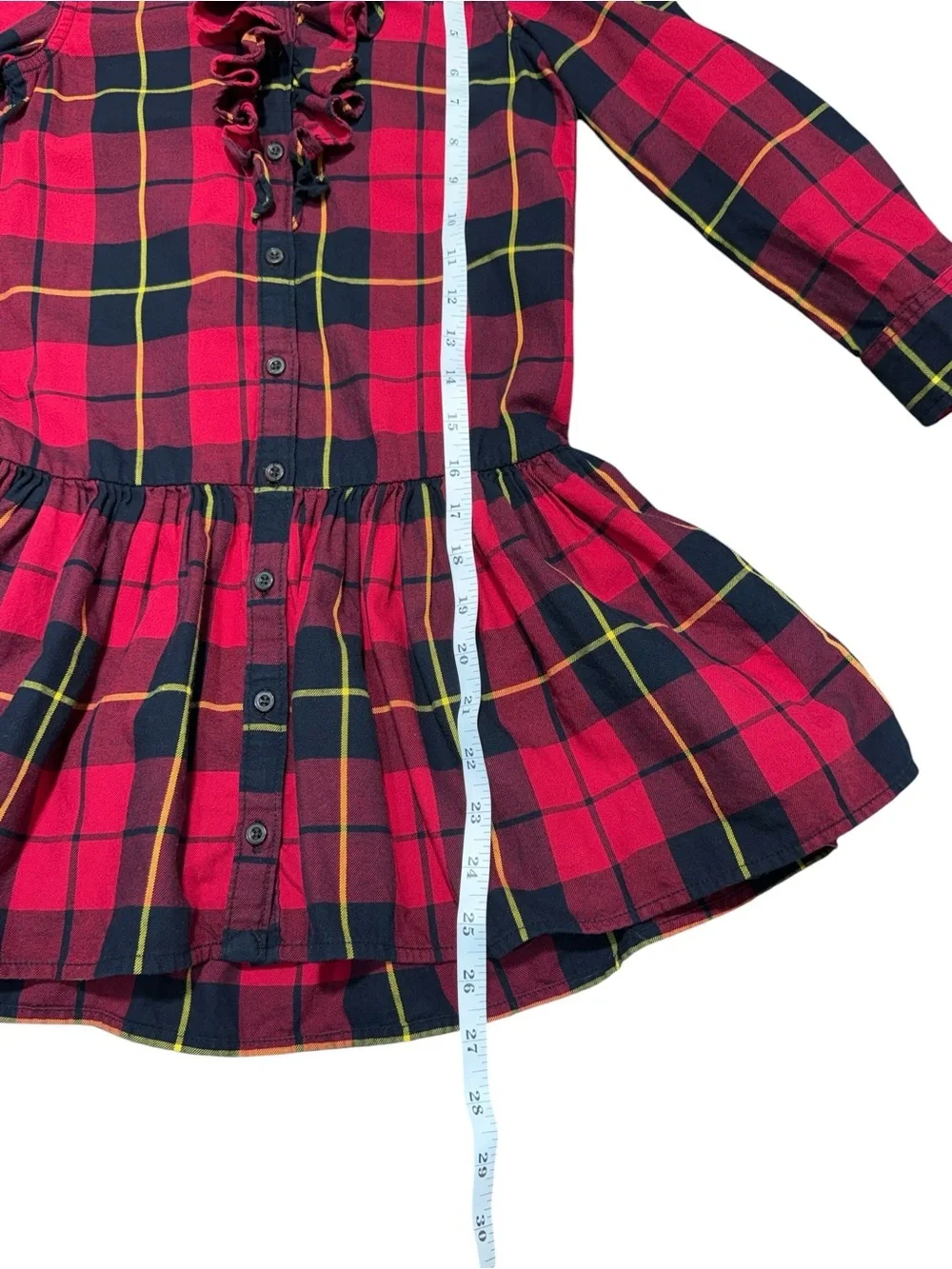 Ralph Lauren Girls Plaid Shirt Dress Red Black Ruffle Button Front Size 6X